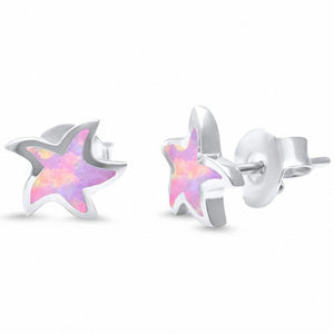 Starfish Stud Earrings Lab Created Opal 925 Sterling Silver Choose Color