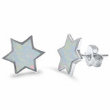 Star Stud Earrings Lab Created Blue Opal Fashion Star Earrings .925 Sterling Silver