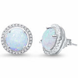 13mm Round Halo Stud Earrings Round Lab Created Blue Opal CZ 925 Sterling Silver Choose Color