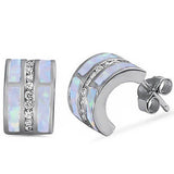 Fashion Half Hoop Earrings C Shape Created Opal Round Cubic Zirconia 925 Sterling Silver