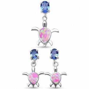 Turtle Jewelry Set Lab Created Opal Oval Simulated Tanzanite Pendant Earring 925 Sterling Silver