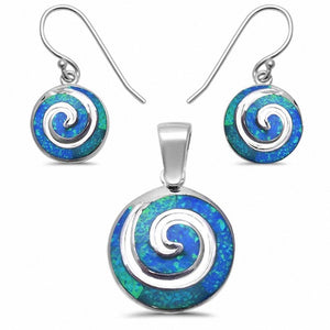 Swirl Spiral Jewelry Set Created Opal 925 Sterling Silver Pendant Earring