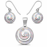 Swirl Spiral Jewelry Set Created Opal 925 Sterling Silver Pendant Earring