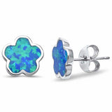 Fashion Flower Stud Earrings Lab Created Opal 925 Sterling Silver