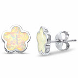 Fashion Flower Stud Earrings Lab Created Opal 925 Sterling Silver