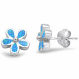 Plumeria Earrings Lab Created Opal Plumeria Flower Stud 925 Sterling Silver