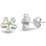 Plumeria Earrings Lab Created Opal Plumeria Flower Stud 925 Sterling Silver