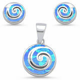 Spiral Swirl Jewelry Set Pendant Earrings Created Opal 925 Sterling Silver