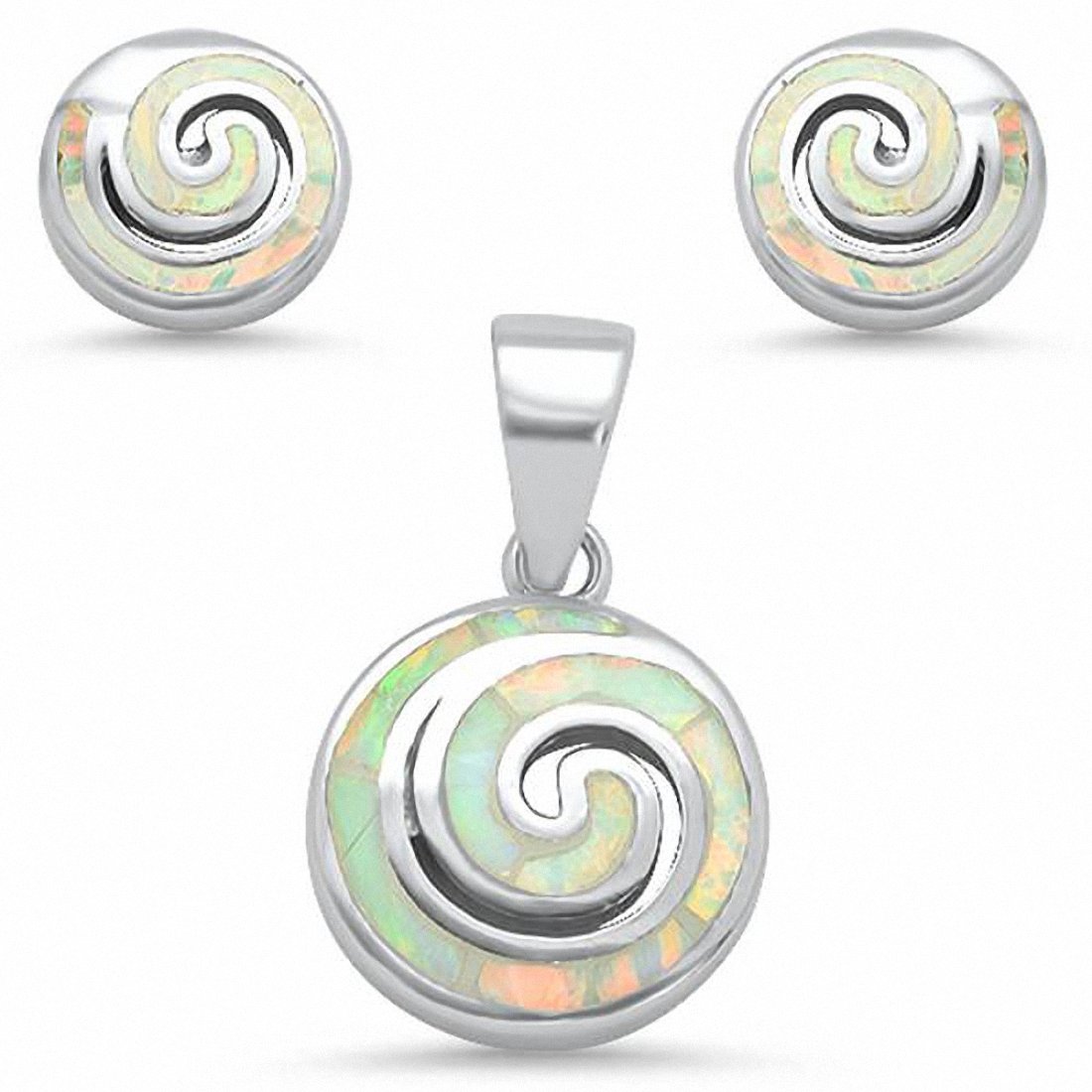 Spiral Swirl Jewelry Set Pendant Earrings Created Opal 925 Sterling Silver