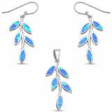 Leaf Jewelry Set Lab Created Opal 925 Sterling Silver