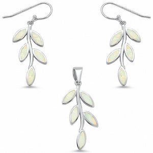 Leaf Jewelry Set Lab Created Opal 925 Sterling Silver