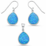 Jewelry Set Created Opal Teardrop Pear Shape 925 Sterling Silver Choose Color