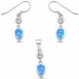 Teardrop Pear Lab Created Opal Jewelry Set 925 Sterling Silver Fishhook Earrings