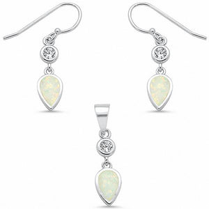 Teardrop Pear Lab Created Opal Jewelry Set 925 Sterling Silver Fishhook Earrings
