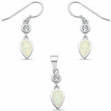 Teardrop Pear Lab Created Opal Jewelry Set 925 Sterling Silver Fishhook Earrings