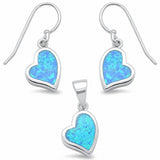 Heart Jewelry Set Pendant Earring Created Opal Fishhook 925 Sterling Silver