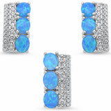 Jewelry Set 3-Stone Three Stone Lab Created Opal 925 Sterling Silver Choose Color