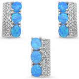 Jewelry Set 3-Stone Three Stone Lab Created Opal 925 Sterling Silver Choose Color
