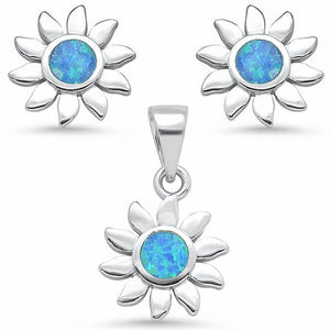 Jewelry Set Sun Pendant Earring Lab Created Opal 925 Sterling Silver Choose Color