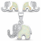 Elephant Jewelry Set Pendant Earring Lab Created Opal 925 Sterling Silver