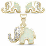 Elephant Jewelry Set Pendant Earring Lab Created Opal 925 Sterling Silver