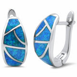 Latchback Huggie Hoop Earrings Lab Created Opal 925 Sterling Silver