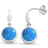 Dangling Solitaire Earrings Round Lab Created Opal 925 Sterling Silver