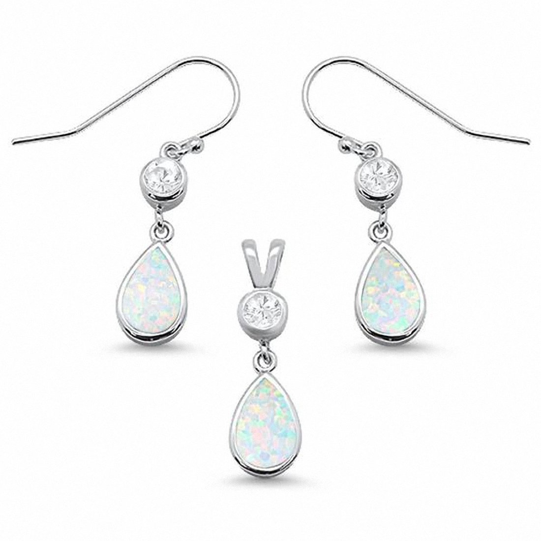 Jewelry Set Pear Lab Created Opal Round Aquamarine 925 Sterling Silver