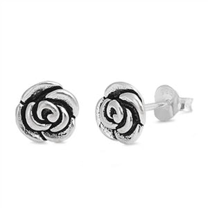 7mm Plain Rose Earrings 925 Sterling Silver Rose Stud Earring Rose Flower - Blue Apple Jewelry