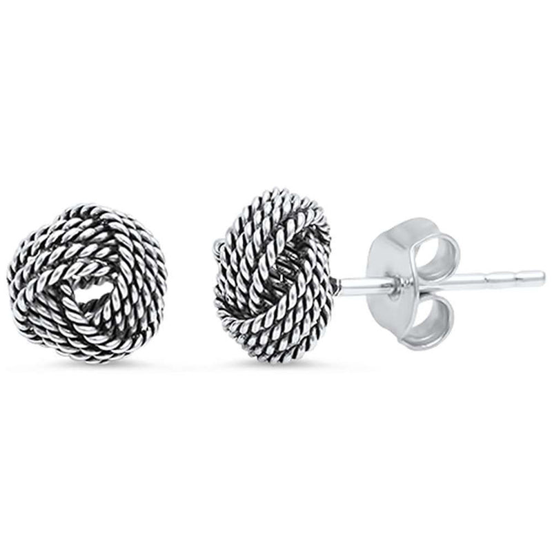 8mm Twisted Knot Stud Earrings 925 Sterling Silver Simple Plain Knot Braided Earring - Blue Apple Jewelry