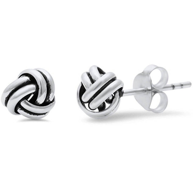 8mm Knot Stud Earrings 925 Sterling Silver Simple Plain Twisted Knot Braided Earring - Blue Apple Jewelry