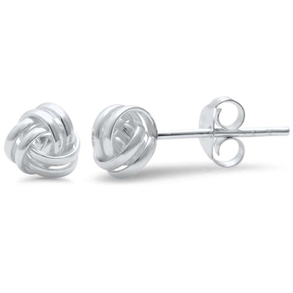 6mm and 8mm Twisted Knot Stud Earrings 925 Sterling Silver Simple Plain Knot Earring - Blue Apple Jewelry