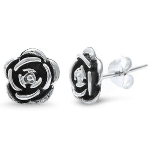 9mm Rose Stud Earrings Round Cubic Zirconia 925 Sterling Silver Rose Earring - Blue Apple Jewelry