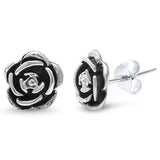 9mm Rose Stud Earrings Round Cubic Zirconia 925 Sterling Silver Rose Earring