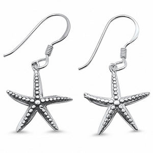 Plain Fishhook Starfish Earrings Dangling 925 Sterling Silver Choose Color