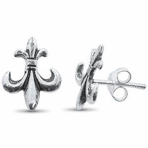 Fleur De Lis Stud Earrings 925 Sterling Silver