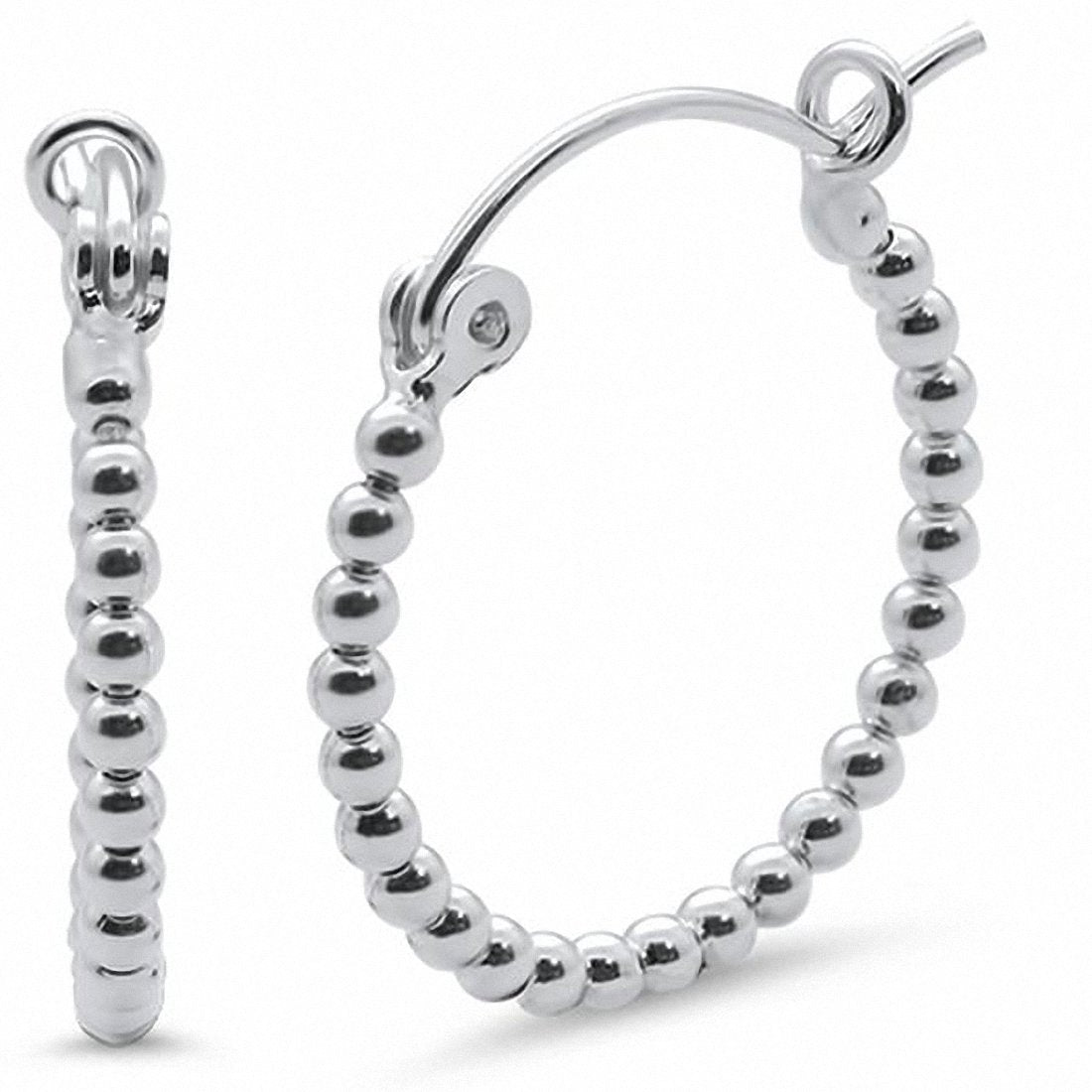 Plain Hoop Earrings Round Bead Ball 925 Sterling Silver Choose