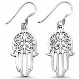 Hamsa Hand of God Fishhook Dangling Earrings 925 Sterling Silver