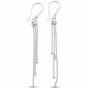 Plain Fancy Dangling Chain Fishhook Earrings 925 Sterling Silver
