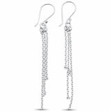 Plain Fancy Dangling Chain Fishhook Earrings 925 Sterling Silver
