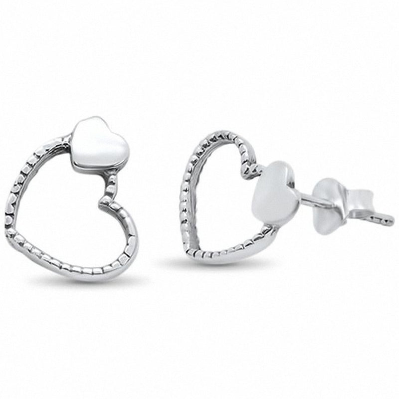 Plain Heart Stud Earrings 925 Sterling Silver
