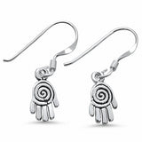 Hamsa Hand of God Hamesh Dangling Fishhook Earrings 925 Sterling Silver