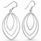 Plain Marquise Design Dangling Fishhook Earrings 925 Sterling Silver