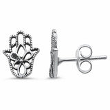 Hamsa Hand of God Stud Earrings 925 Sterling Silver