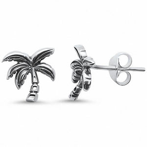 Palm Tree Stud Earrings Solid 925 Sterling Silver