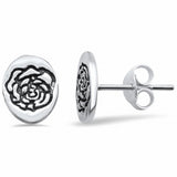 Plain Rose Flower Stud Earrings Solid 925 Sterling Silver