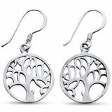 Round Fishhook Tree of Life Earrings Solid 925 Sterling Silver Choose Color