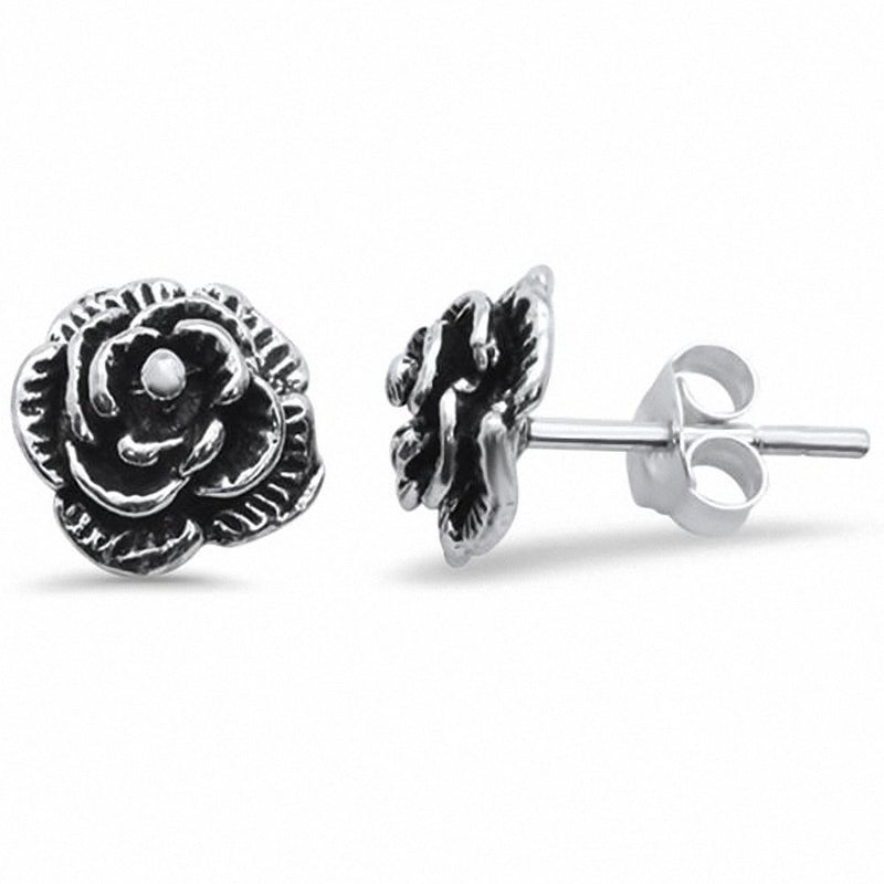 Rose Stud Earrings Solid 925 Sterling Silver