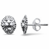 Lion Head Stud Earrings solid 925 Sterling Silver Lion Head Choose Color