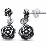 Dangling Rose Stud Earrings Solid 925 Sterling Silver